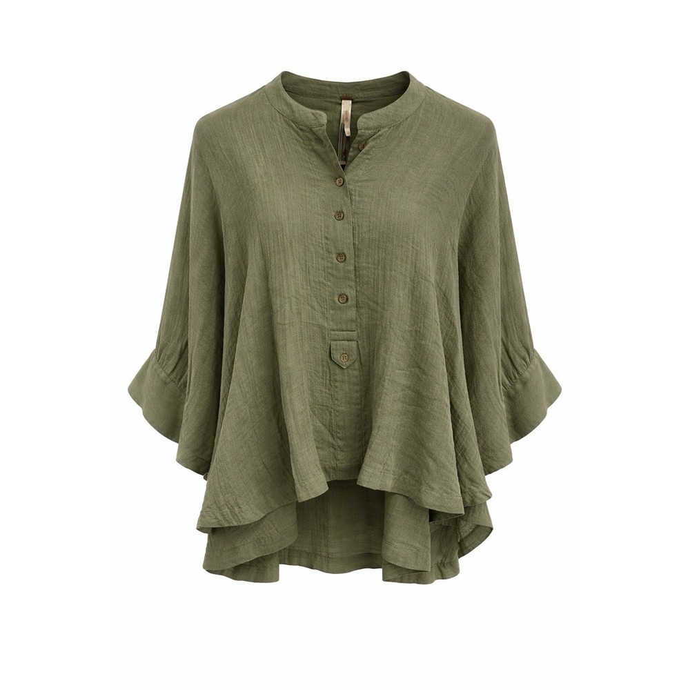 Free People Olive Gauze Tunic Top Boho Flowy Bell Sleeve S Open Sides Hippie